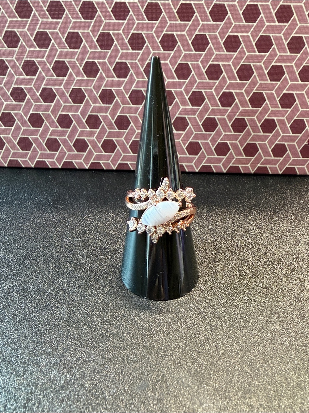 Rose Gold Marquise White Opal Crystal Halo Ring - Women Jewelry